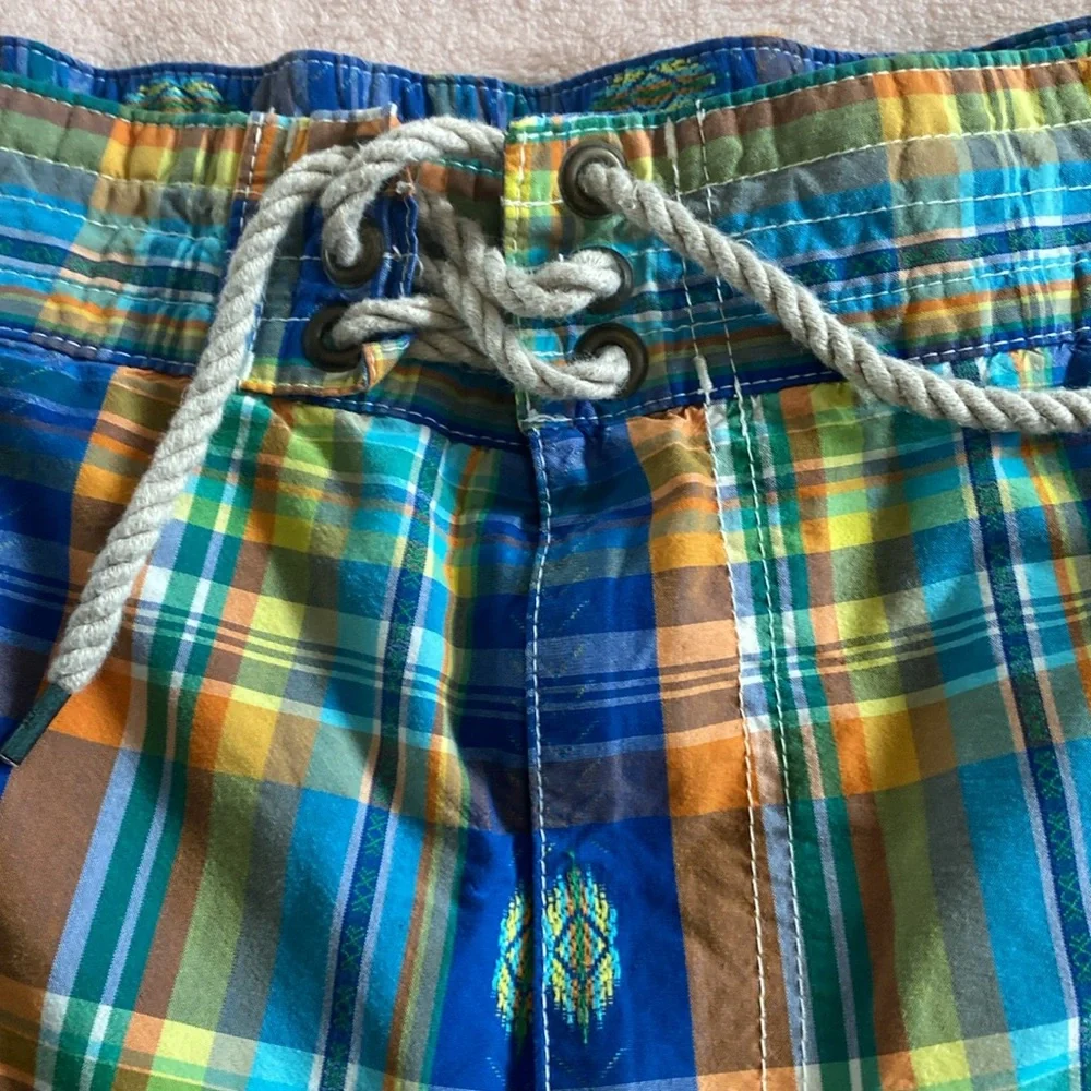Polo Ralph Lauren Vintage Swim Shorts‎ Mesh Lined Southwest Blue Plaid XL 35-37
